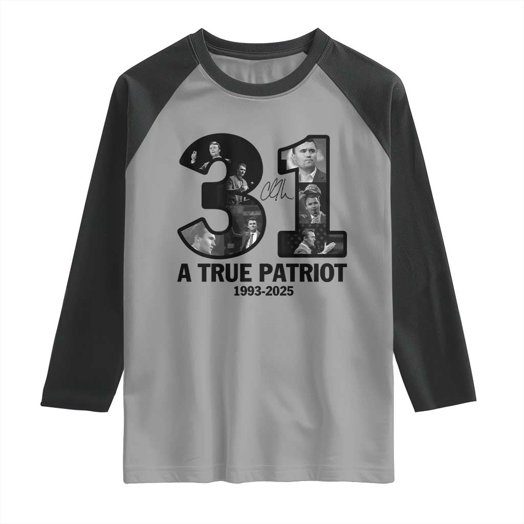 Freedom Number 31 Tribute Graphic Raglan Shirt Thank You Charlie Kirk A True Patriot Memorial - Wonder Print Shop