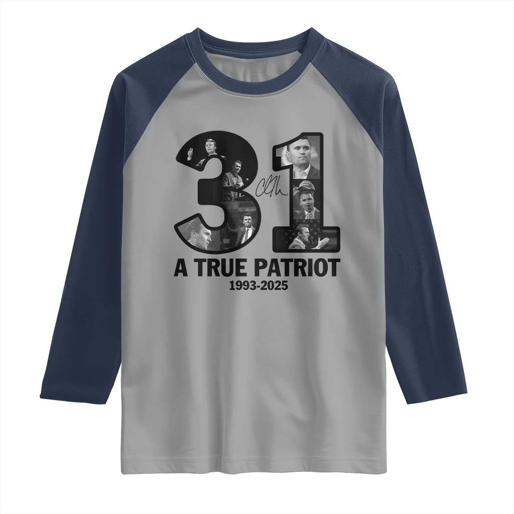 Freedom Number 31 Tribute Graphic Raglan Shirt Thank You Charlie Kirk A True Patriot Memorial - Wonder Print Shop