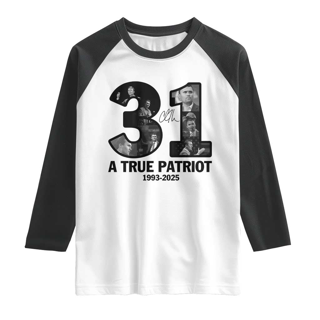 Freedom Number 31 Tribute Graphic Raglan Shirt Thank You Charlie Kirk A True Patriot Memorial - Wonder Print Shop