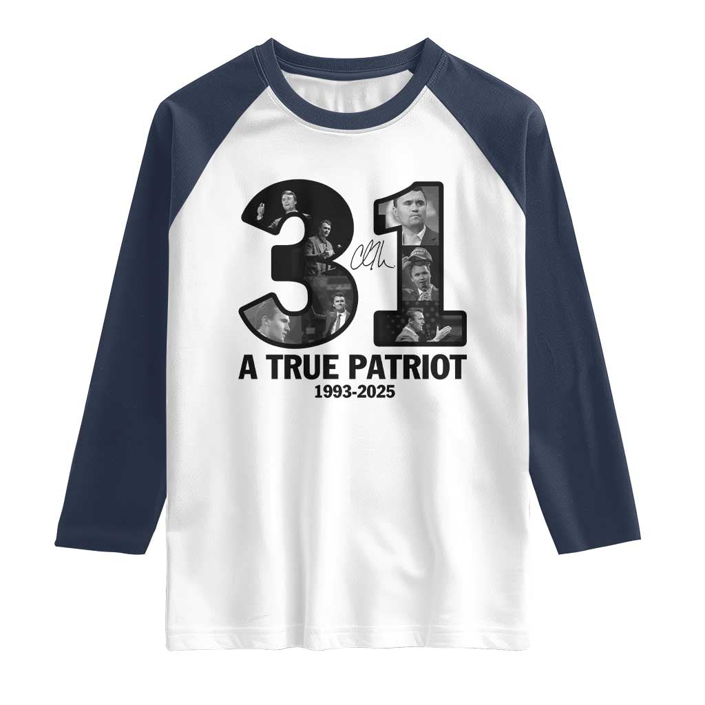 Freedom Number 31 Tribute Graphic Raglan Shirt Thank You Charlie Kirk A True Patriot Memorial - Wonder Print Shop