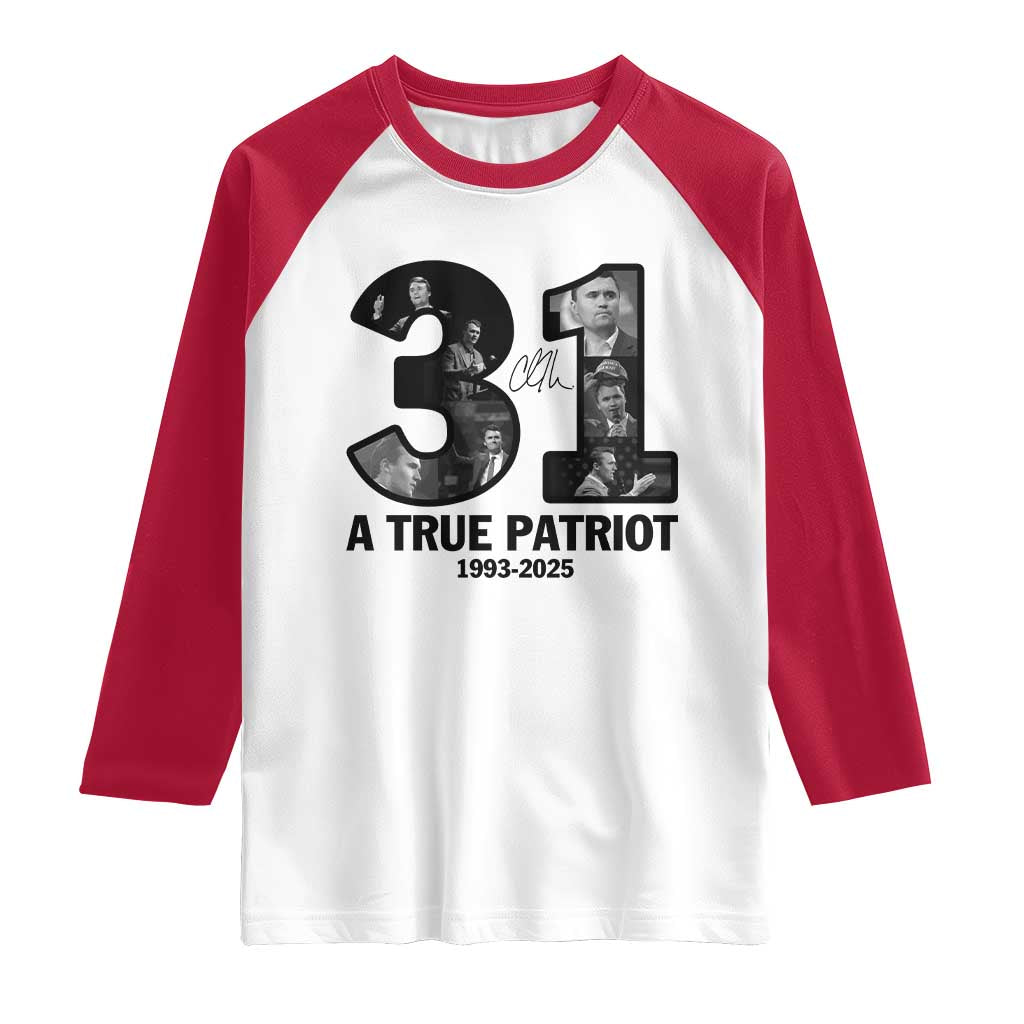 Freedom Number 31 Tribute Graphic Raglan Shirt Thank You Charlie Kirk A True Patriot Memorial - Wonder Print Shop