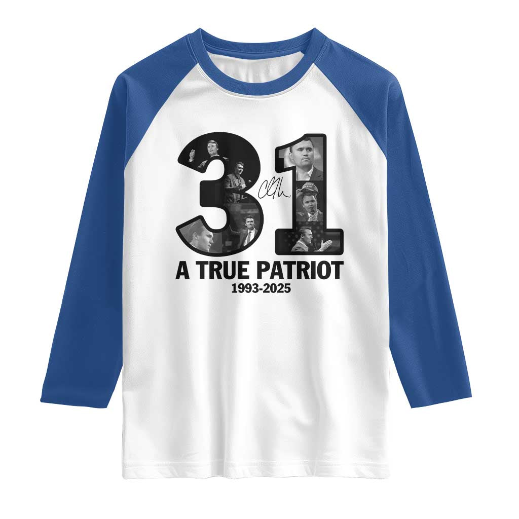 Freedom Number 31 Tribute Graphic Raglan Shirt Thank You Charlie Kirk A True Patriot Memorial - Wonder Print Shop