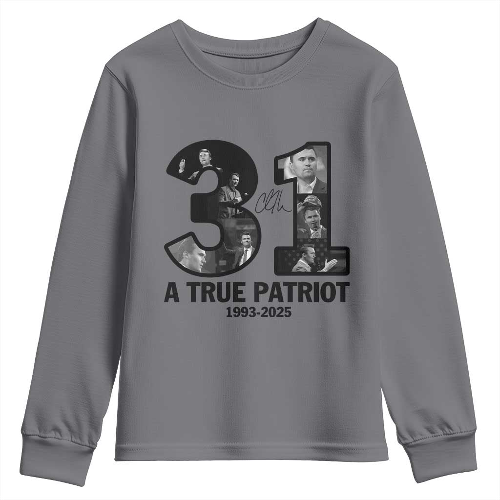 Freedom Number 31 Tribute Graphic Youth Sweatshirt Thank You Charlie Kirk A True Patriot Memorial - Wonder Print Shop