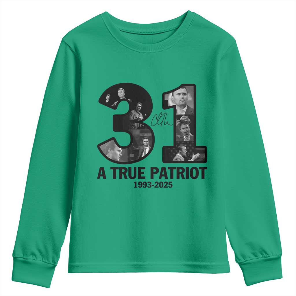Freedom Number 31 Tribute Graphic Youth Sweatshirt Thank You Charlie Kirk A True Patriot Memorial - Wonder Print Shop