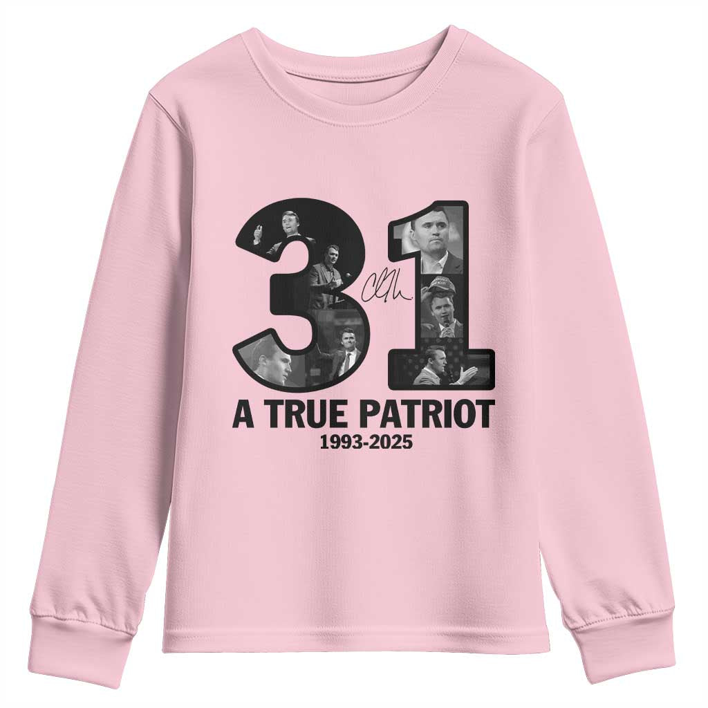 Freedom Number 31 Tribute Graphic Youth Sweatshirt Thank You Charlie Kirk A True Patriot Memorial - Wonder Print Shop
