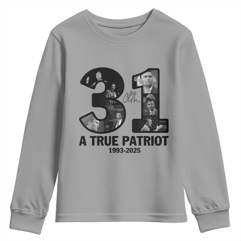 Freedom Number 31 Tribute Graphic Youth Sweatshirt Thank You Charlie Kirk A True Patriot Memorial - Wonder Print Shop