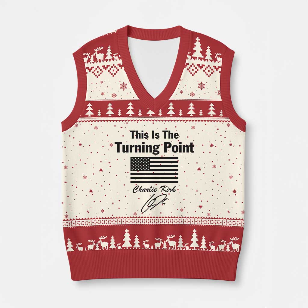 This is The Turning Point V-Neck Knit Sweater Vest American Flag A True Patriot Statement - Wonder Print Shop