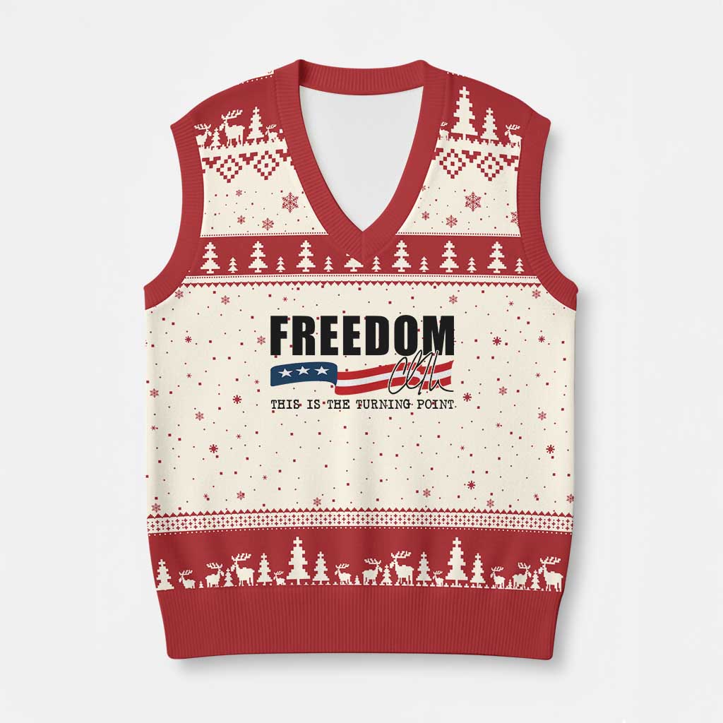 Freedom This Is The Turning Point V-Neck Knit Sweater Vest True Patriot Liberty Defender American Flag - Wonder Print Shop