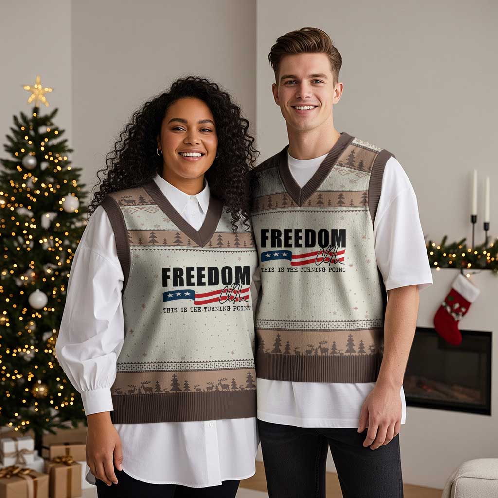Freedom This Is The Turning Point V-Neck Knit Sweater Vest True Patriot Liberty Defender American Flag - Wonder Print Shop