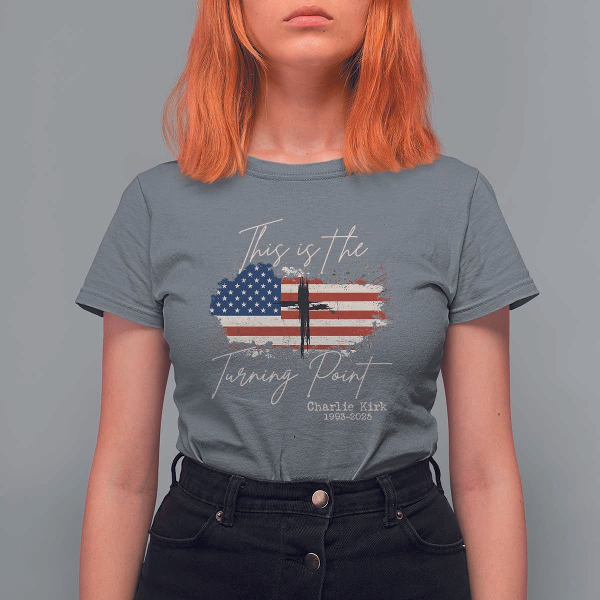 This is The Turning Point Memorial T Shirt For Women Tribute to A True Patriot Christian Faith American Flag - Wonder Print Shop