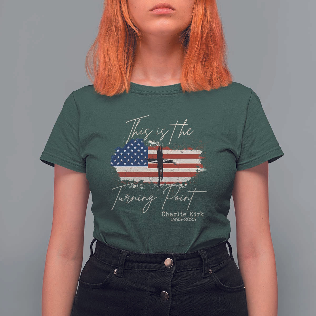 This is The Turning Point Memorial T Shirt For Women Tribute to A True Patriot Christian Faith American Flag - Wonder Print Shop