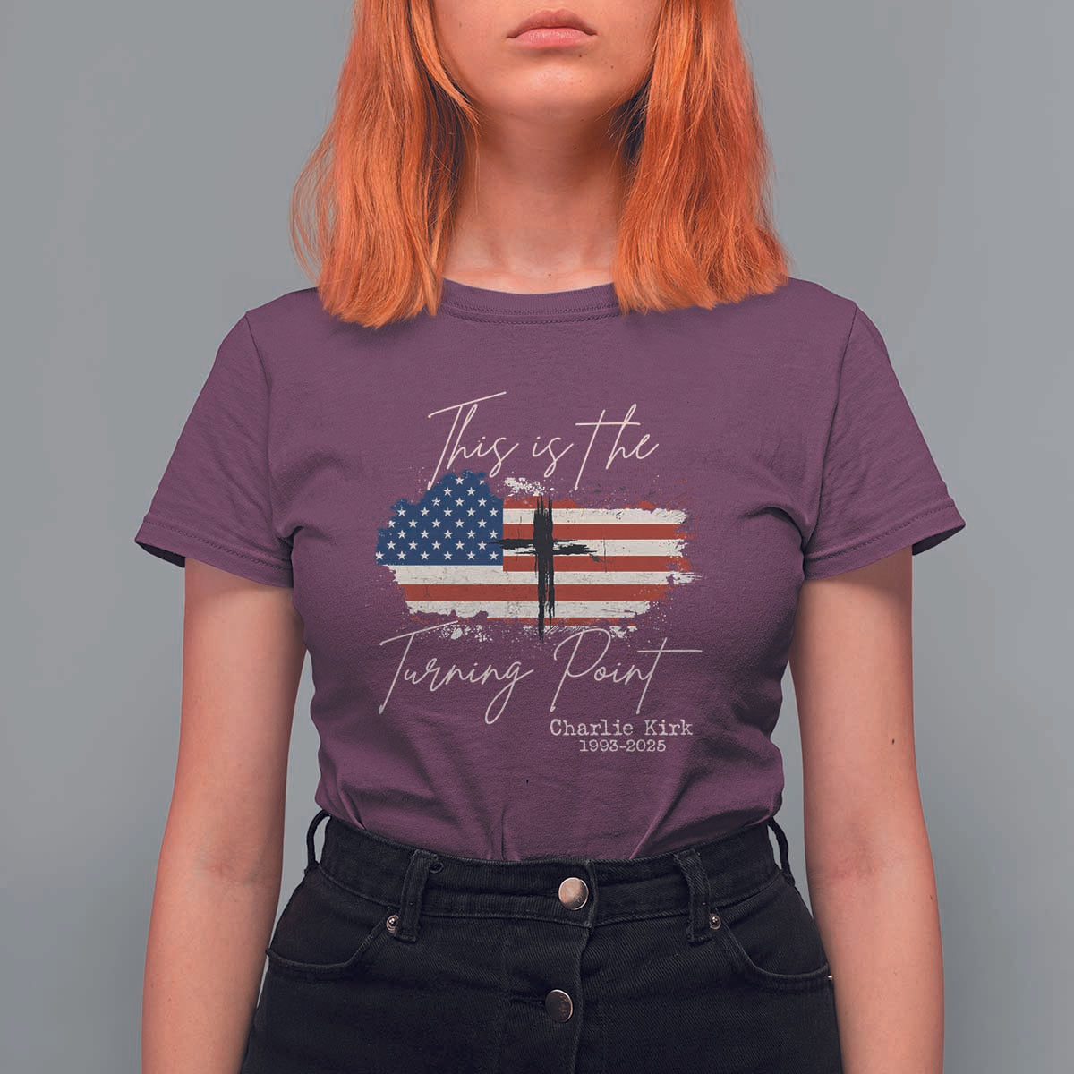 This is The Turning Point Memorial T Shirt For Women Tribute to A True Patriot Christian Faith American Flag - Wonder Print Shop