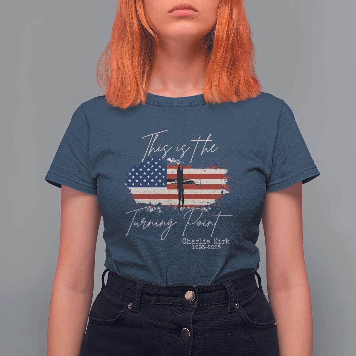 This is The Turning Point Memorial T Shirt For Women Tribute to A True Patriot Christian Faith American Flag - Wonder Print Shop