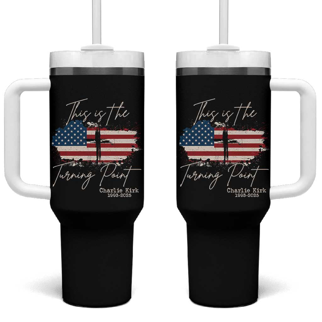 This is The Turning Point Memorial Tumbler With Handle Tribute to A True Patriot Christian Faith American Flag - Wonder Print Shop