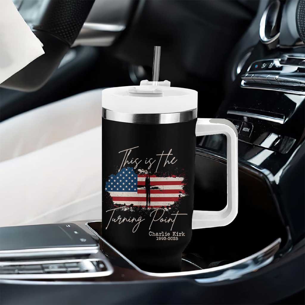 This is The Turning Point Memorial Tumbler With Handle Tribute to A True Patriot Christian Faith American Flag - Wonder Print Shop