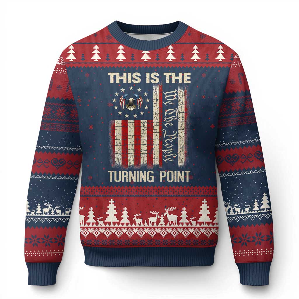 We the People Turning Point Ugly Christmas Sweater Vintage American Flag and Freedom Patriotic Eagle - Wonder Print Shop