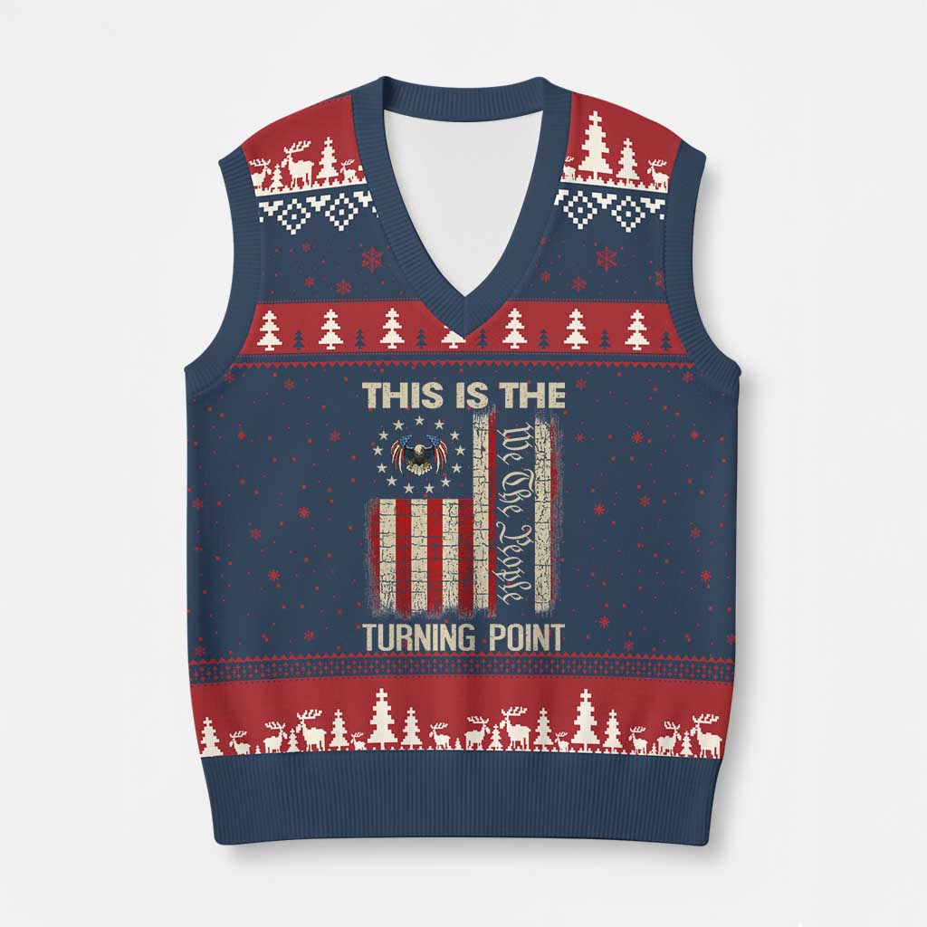 We the People Turning Point V-Neck Knit Sweater Vest Vintage American Flag and Freedom Patriotic Eagle - Wonder Print Shop