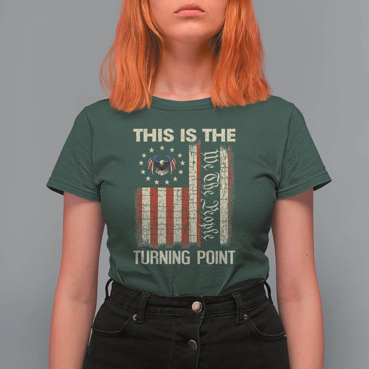 We the People Turning Point T Shirt For Women Vintage American Flag and Freedom Patriotic Eagle - Wonder Print Shop