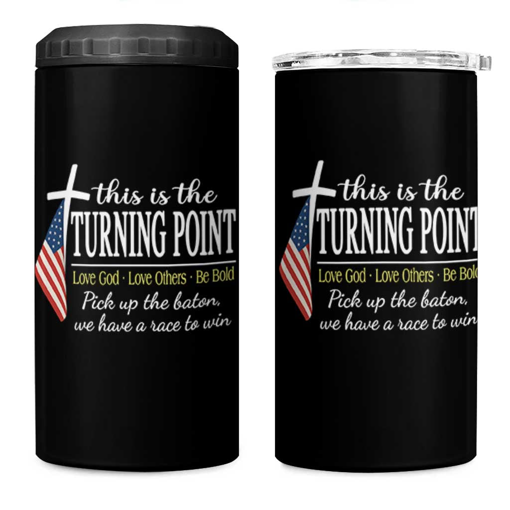 Faith Fueled Turning Point 4 in 1 Can Cooler Tumbler Christian Patriot Cross and American Flag - Wonder Print Shop