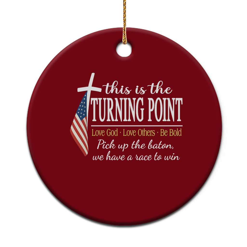Faith Fueled Turning Point Ceramic Ornament Christian Patriot Cross and American Flag - Wonder Print Shop