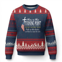 Faith Fueled Turning Point Ugly Christmas Sweater Christian Patriot Cross and American Flag - Wonder Print Shop