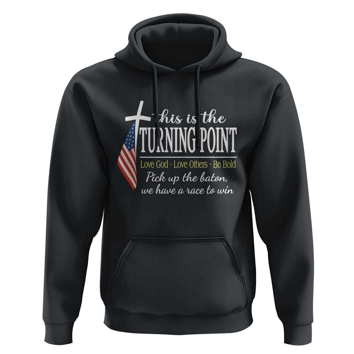 Faith Fueled Turning Point Hoodie Christian Patriot Cross and American Flag - Wonder Print Shop