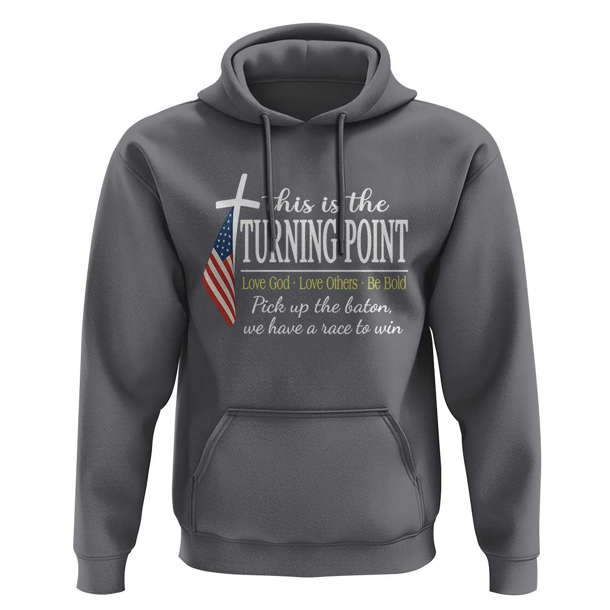 Faith Fueled Turning Point Hoodie Christian Patriot Cross and American Flag - Wonder Print Shop