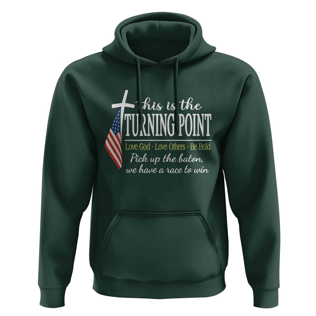 Faith Fueled Turning Point Hoodie Christian Patriot Cross and American Flag - Wonder Print Shop