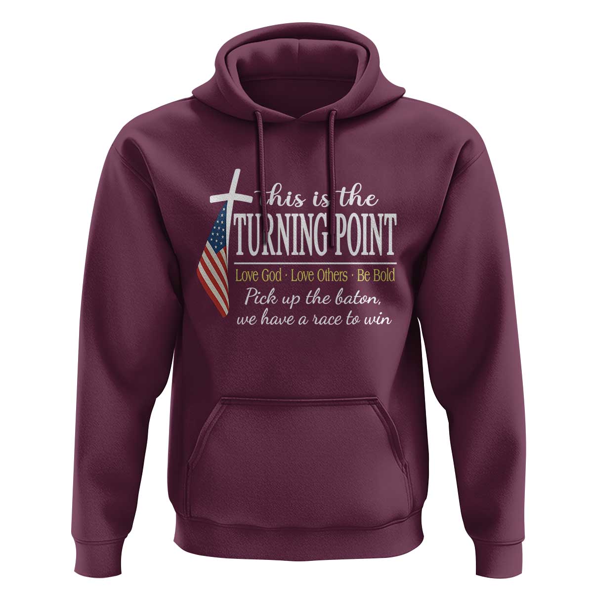 Faith Fueled Turning Point Hoodie Christian Patriot Cross and American Flag - Wonder Print Shop