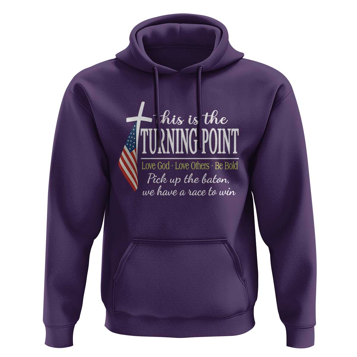 Faith Fueled Turning Point Hoodie Christian Patriot Cross and American Flag - Wonder Print Shop