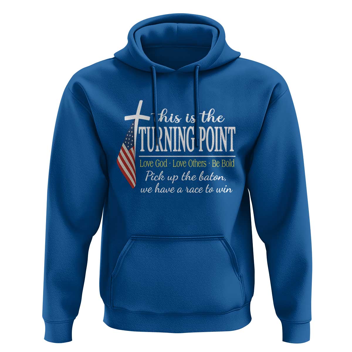 Faith Fueled Turning Point Hoodie Christian Patriot Cross and American Flag - Wonder Print Shop