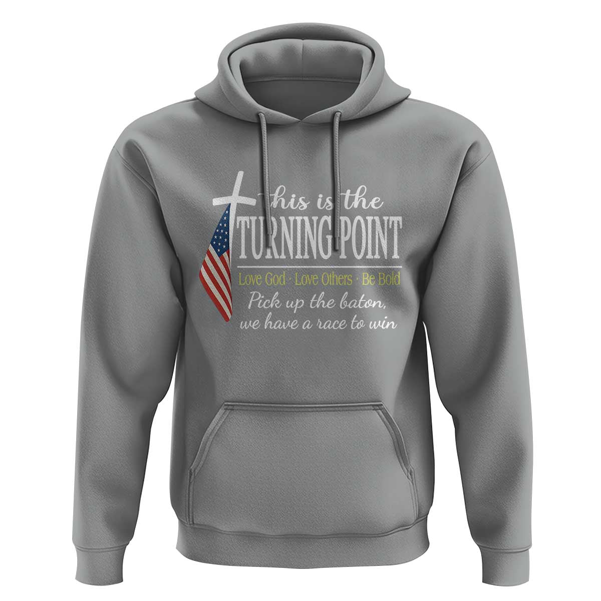 Faith Fueled Turning Point Hoodie Christian Patriot Cross and American Flag - Wonder Print Shop