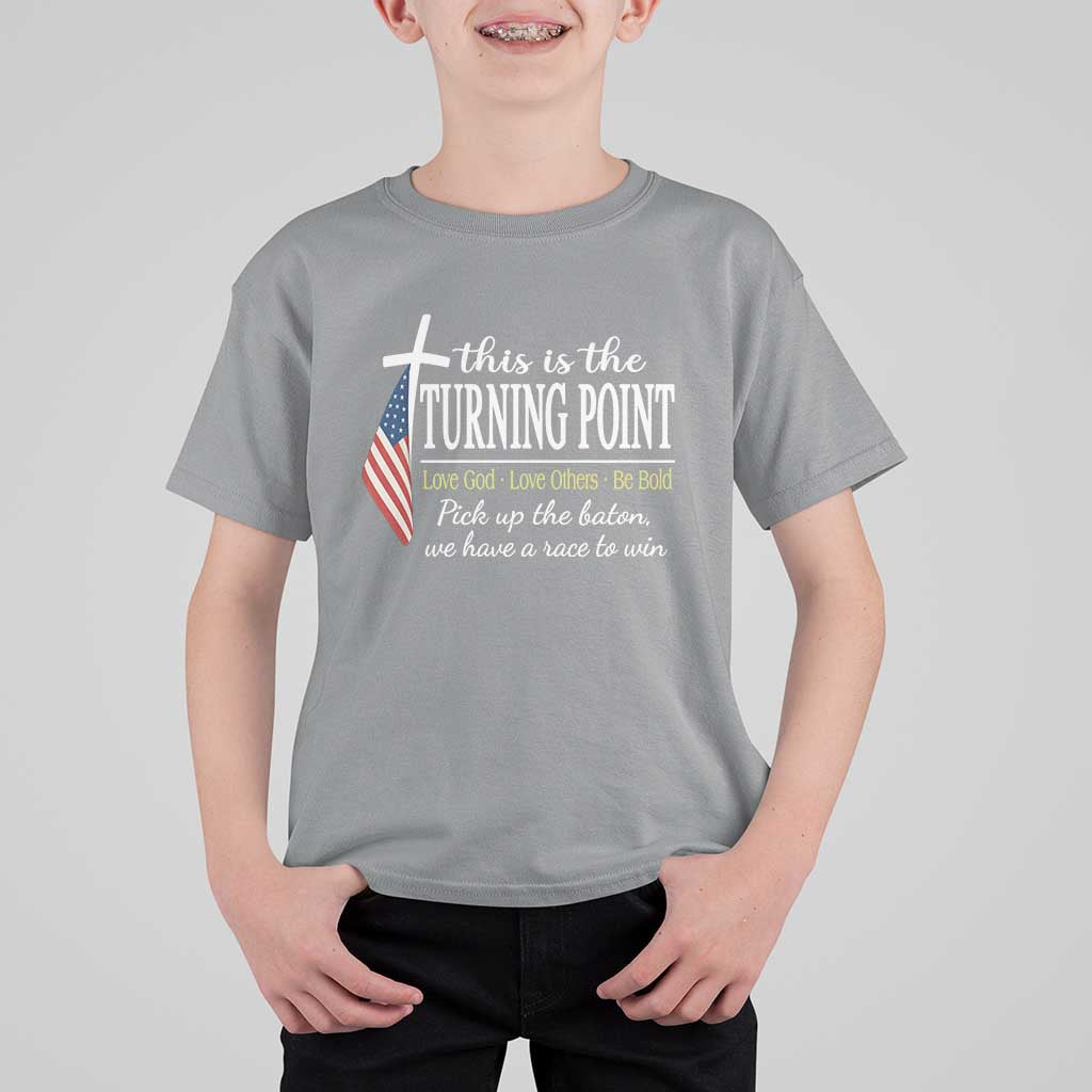 Faith Fueled Turning Point T Shirt For Kid Christian Patriot Cross and American Flag - Wonder Print Shop