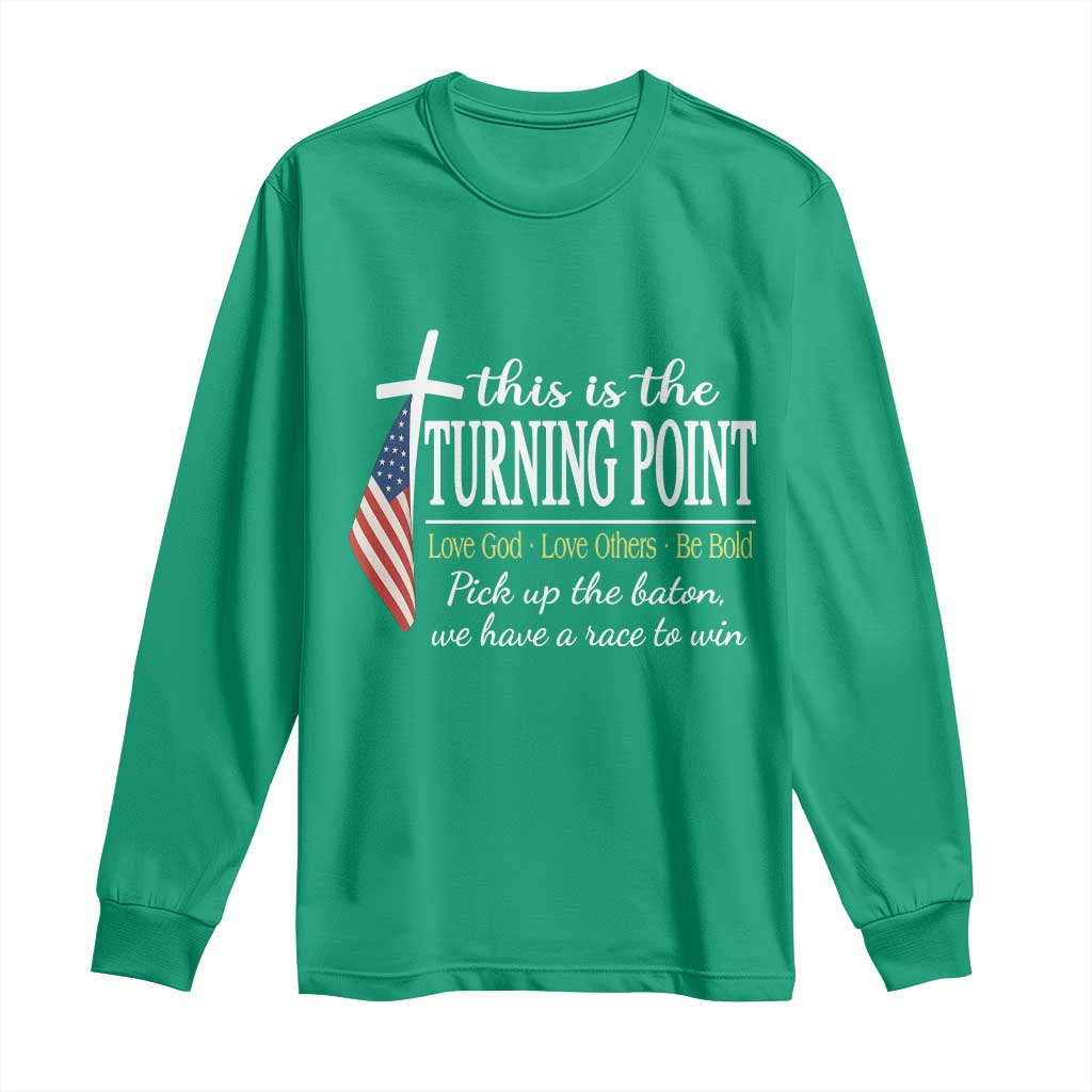 Faith Fueled Turning Point Long Sleeve Shirt Christian Patriot Cross and American Flag - Wonder Print Shop