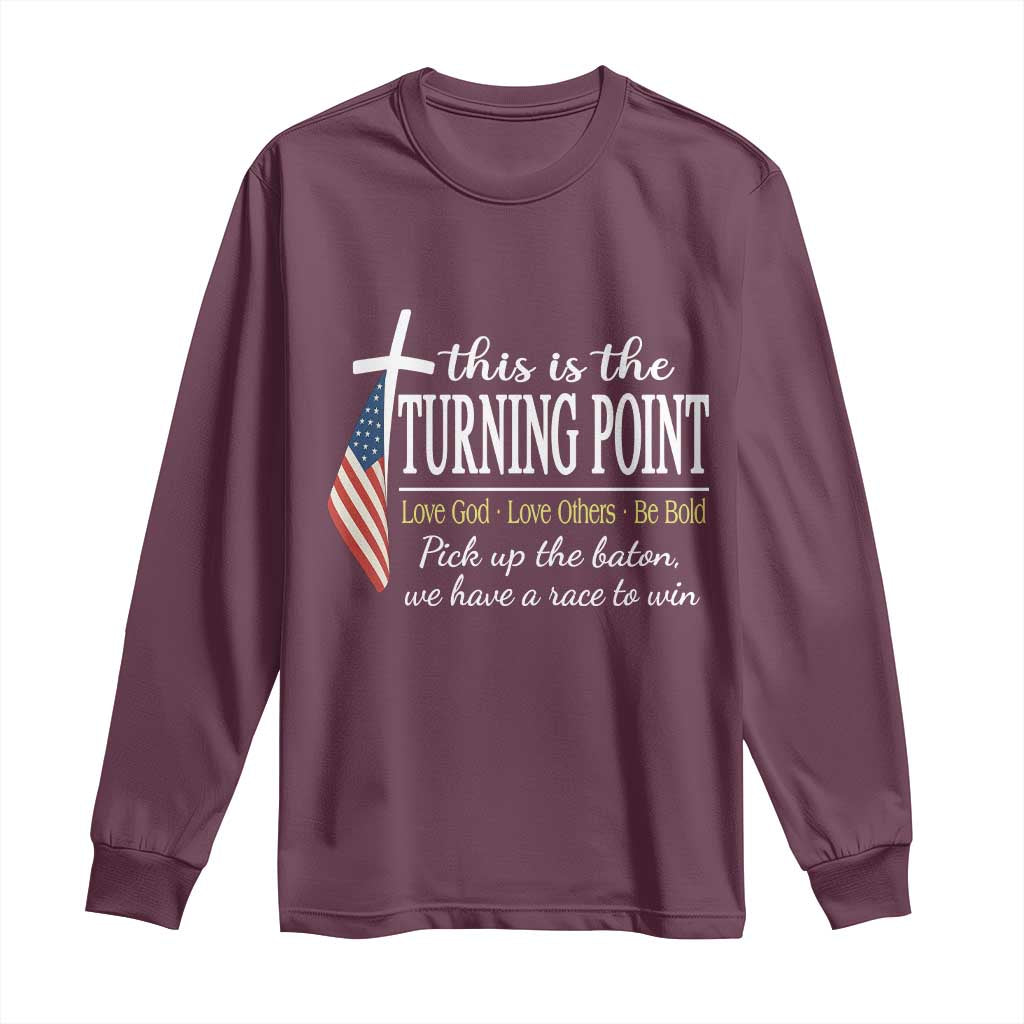 Faith Fueled Turning Point Long Sleeve Shirt Christian Patriot Cross and American Flag - Wonder Print Shop