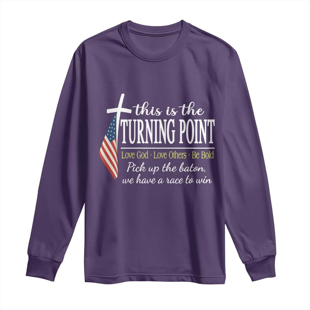 Faith Fueled Turning Point Long Sleeve Shirt Christian Patriot Cross and American Flag - Wonder Print Shop