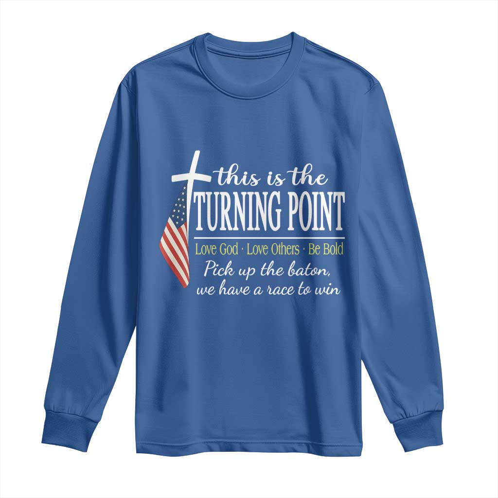 Faith Fueled Turning Point Long Sleeve Shirt Christian Patriot Cross and American Flag - Wonder Print Shop