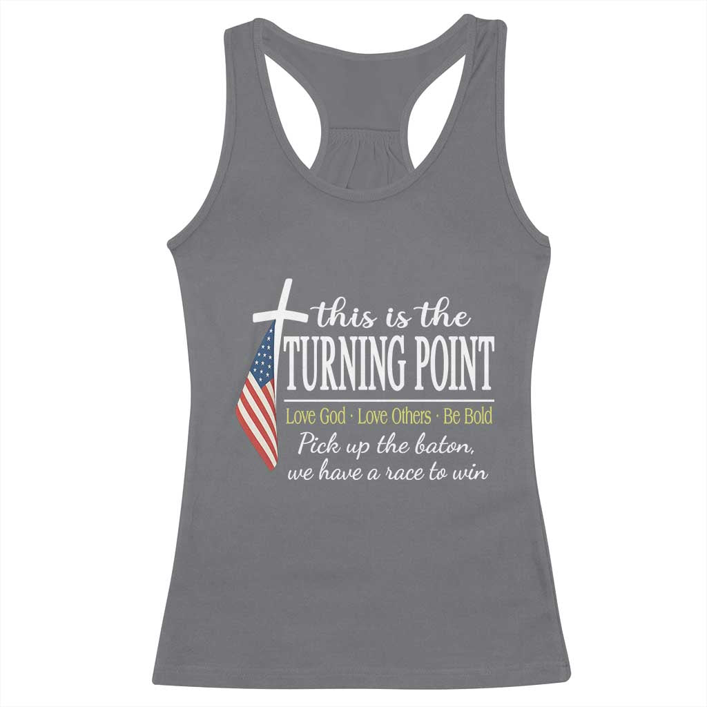 Faith Fueled Turning Point Racerback Tank Top Christian Patriot Cross and American Flag - Wonder Print Shop