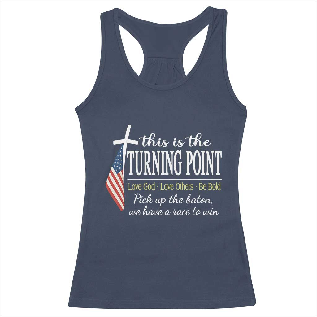 Faith Fueled Turning Point Racerback Tank Top Christian Patriot Cross and American Flag - Wonder Print Shop