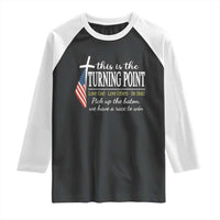 Faith Fueled Turning Point Raglan Shirt Christian Patriot Cross and American Flag - Wonder Print Shop