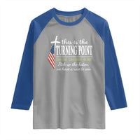 Faith Fueled Turning Point Raglan Shirt Christian Patriot Cross and American Flag - Wonder Print Shop
