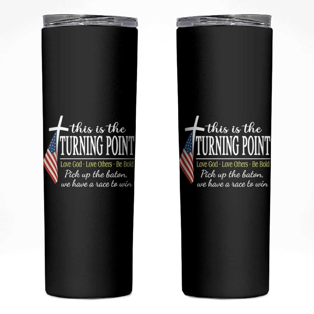 Faith Fueled Turning Point Skinny Tumbler Christian Patriot Cross and American Flag - Wonder Print Shop