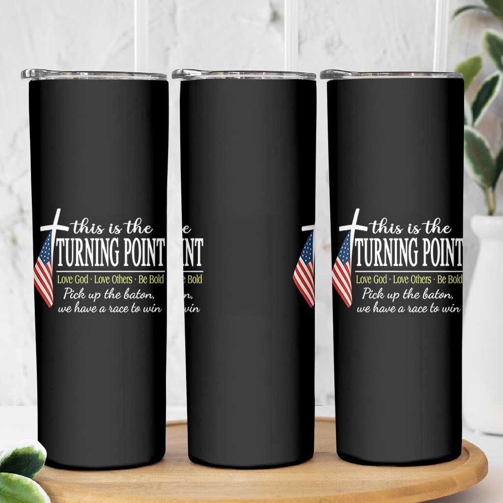 Faith Fueled Turning Point Skinny Tumbler Christian Patriot Cross and American Flag - Wonder Print Shop