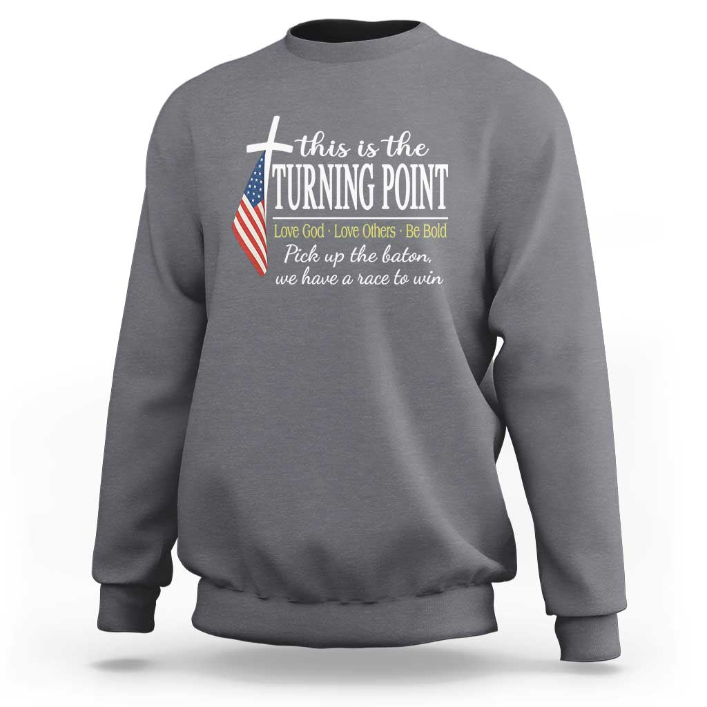 Faith Fueled Turning Point Sweatshirt Christian Patriot Cross and American Flag - Wonder Print Shop