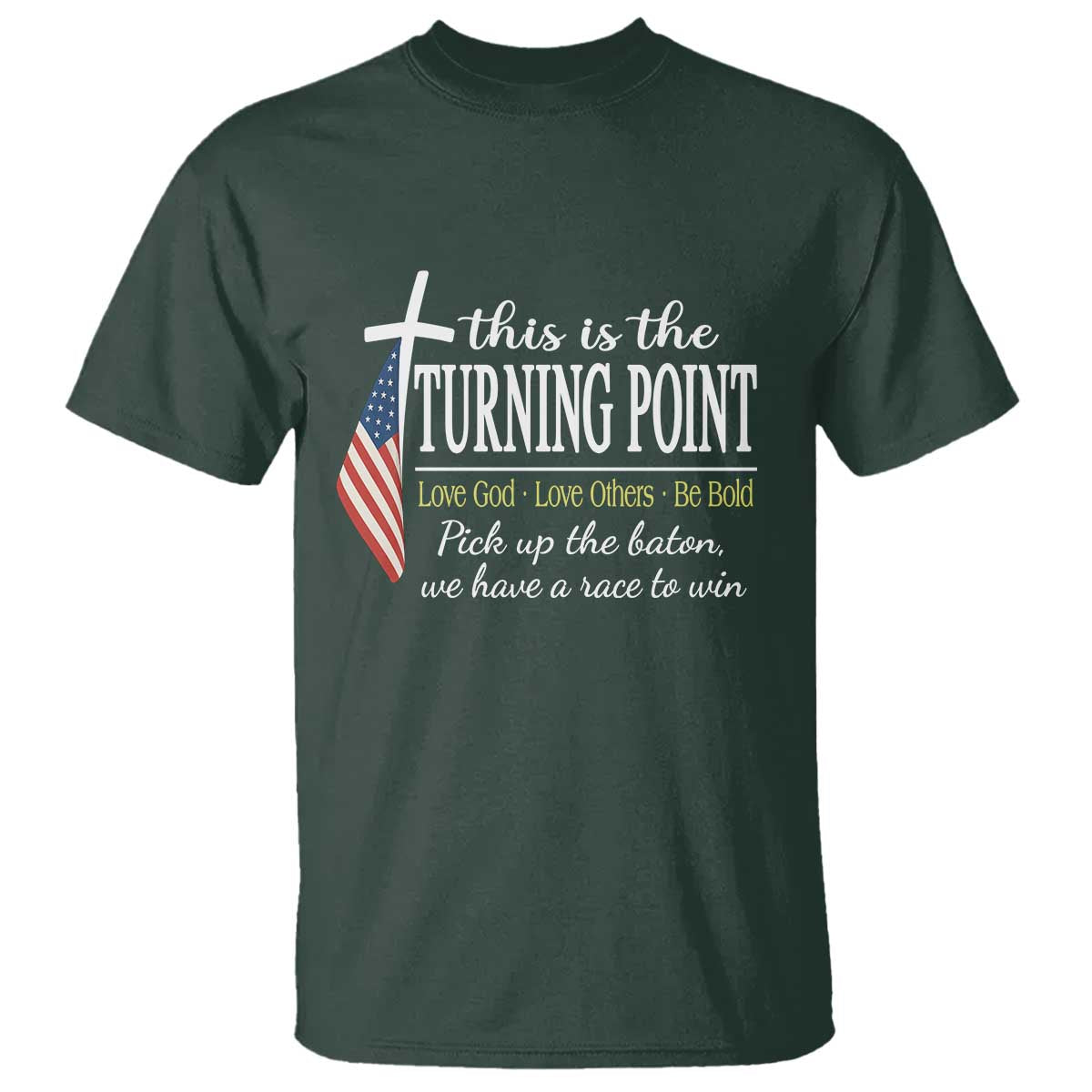 Faith Fueled Turning Point T Shirt Christian Patriot Cross and American Flag - Wonder Print Shop