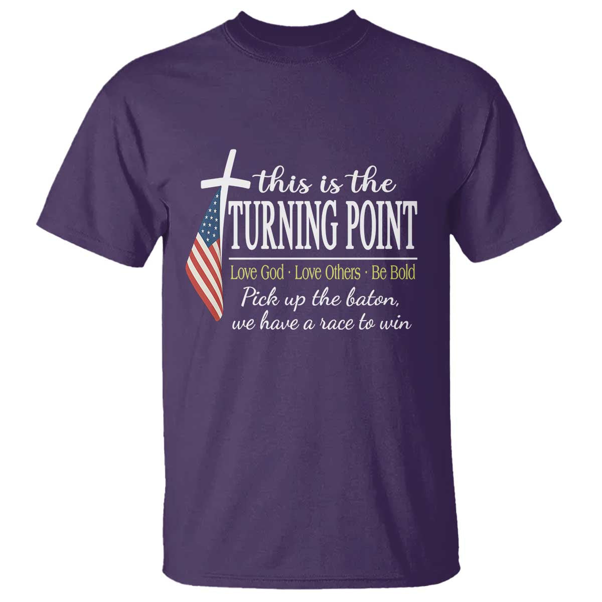 Faith Fueled Turning Point T Shirt Christian Patriot Cross and American Flag - Wonder Print Shop