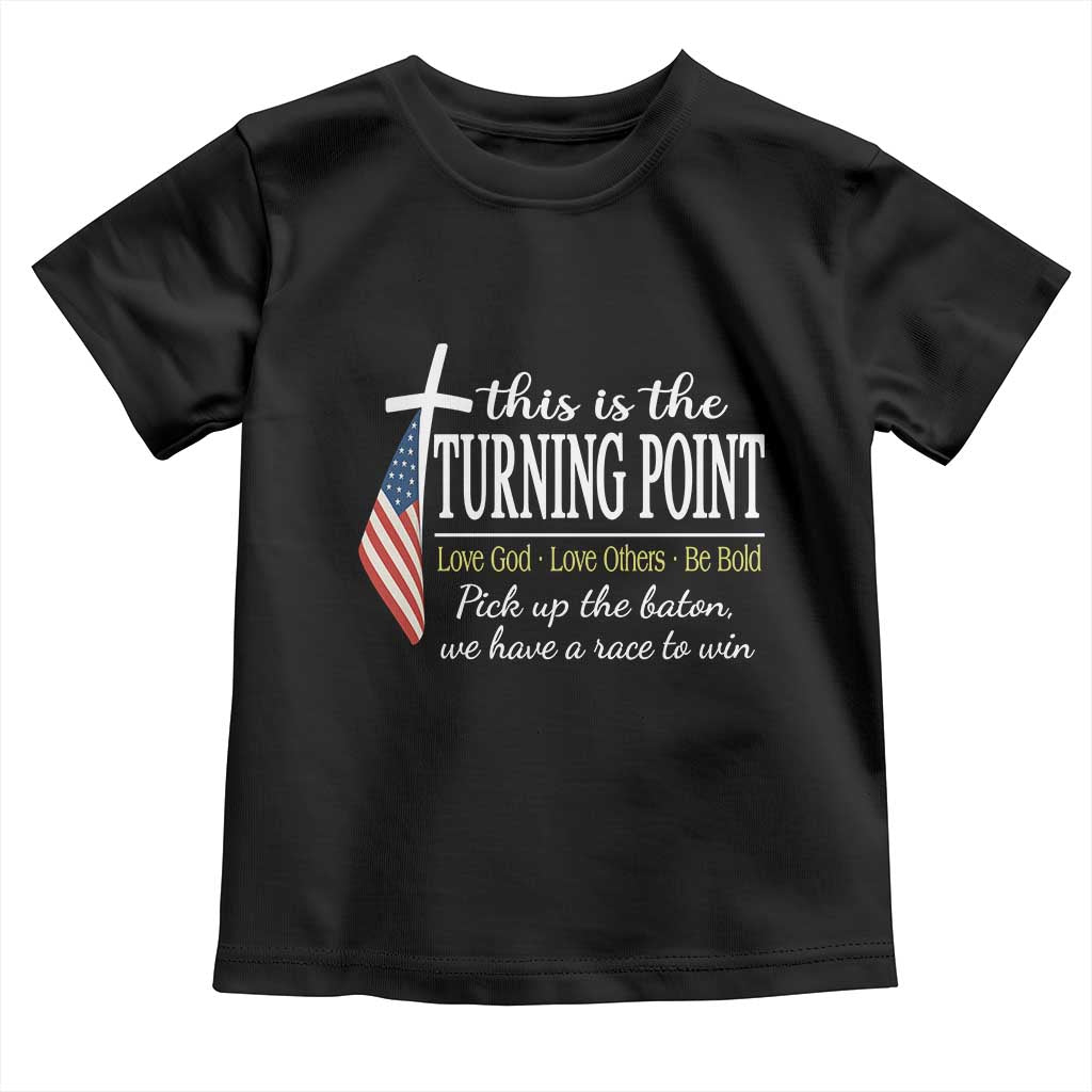Faith Fueled Turning Point Toddler T Shirt Christian Patriot Cross and American Flag - Wonder Print Shop