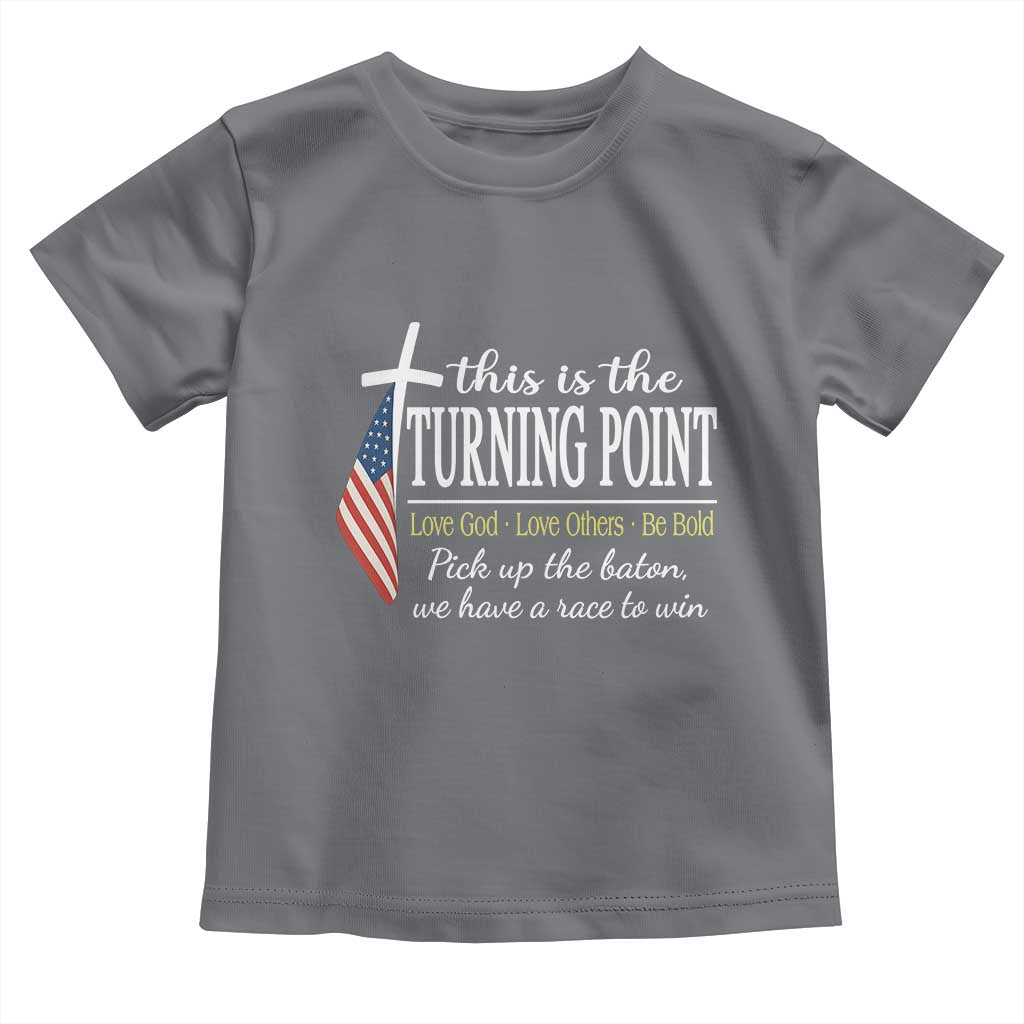 Faith Fueled Turning Point Toddler T Shirt Christian Patriot Cross and American Flag - Wonder Print Shop