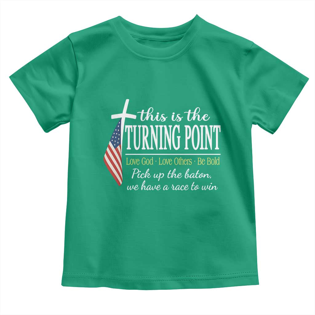 Faith Fueled Turning Point Toddler T Shirt Christian Patriot Cross and American Flag - Wonder Print Shop