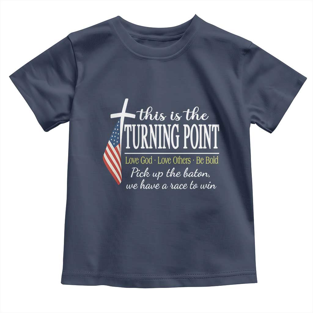 Faith Fueled Turning Point Toddler T Shirt Christian Patriot Cross and American Flag - Wonder Print Shop